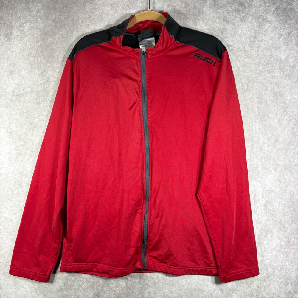AND1 Track Jacket Mens Size XL Red Red Full Zip Athletic Gym Active Basketball